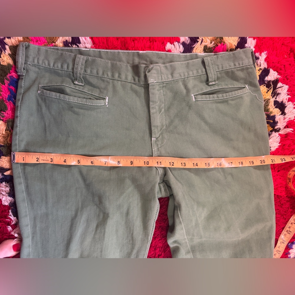 70s Vintage Snap Fly Low Waist Flared Green Jeans Sz M - Picture 6 of 8